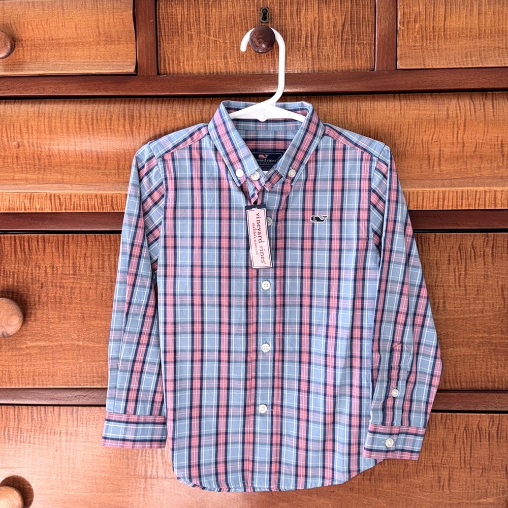 Vineyard Vines Kids Plaid Shirt - Blue and Pink
